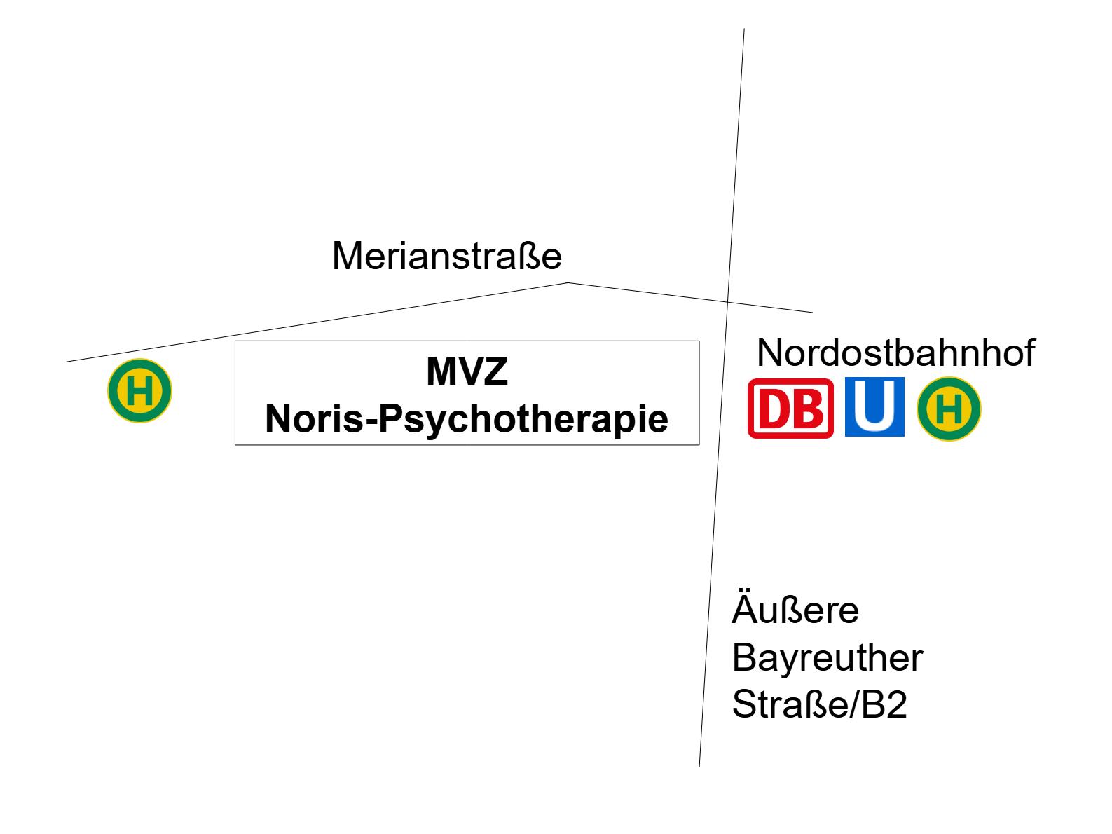 Anfahrt zum MVZ Noris-Psychotherapie in Nürnberg